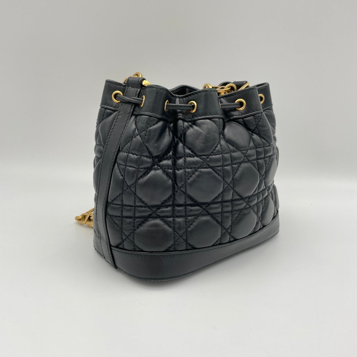 Jolie Bucket Black Crossbody Bag in Lambskin, Gold hardware