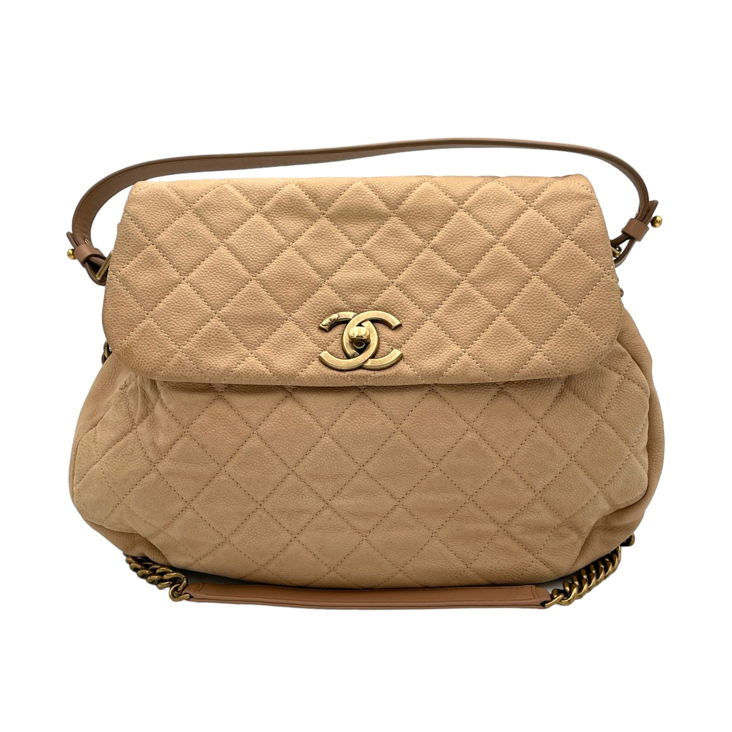 Flap Bag One Size Beige Shoulder Bag in Lambskin, Gold hardware
