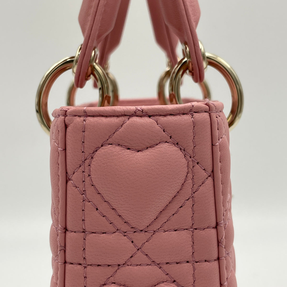 D-Joy Micro Pink Top Handle Bag in Lambskin, Light Gold hardware