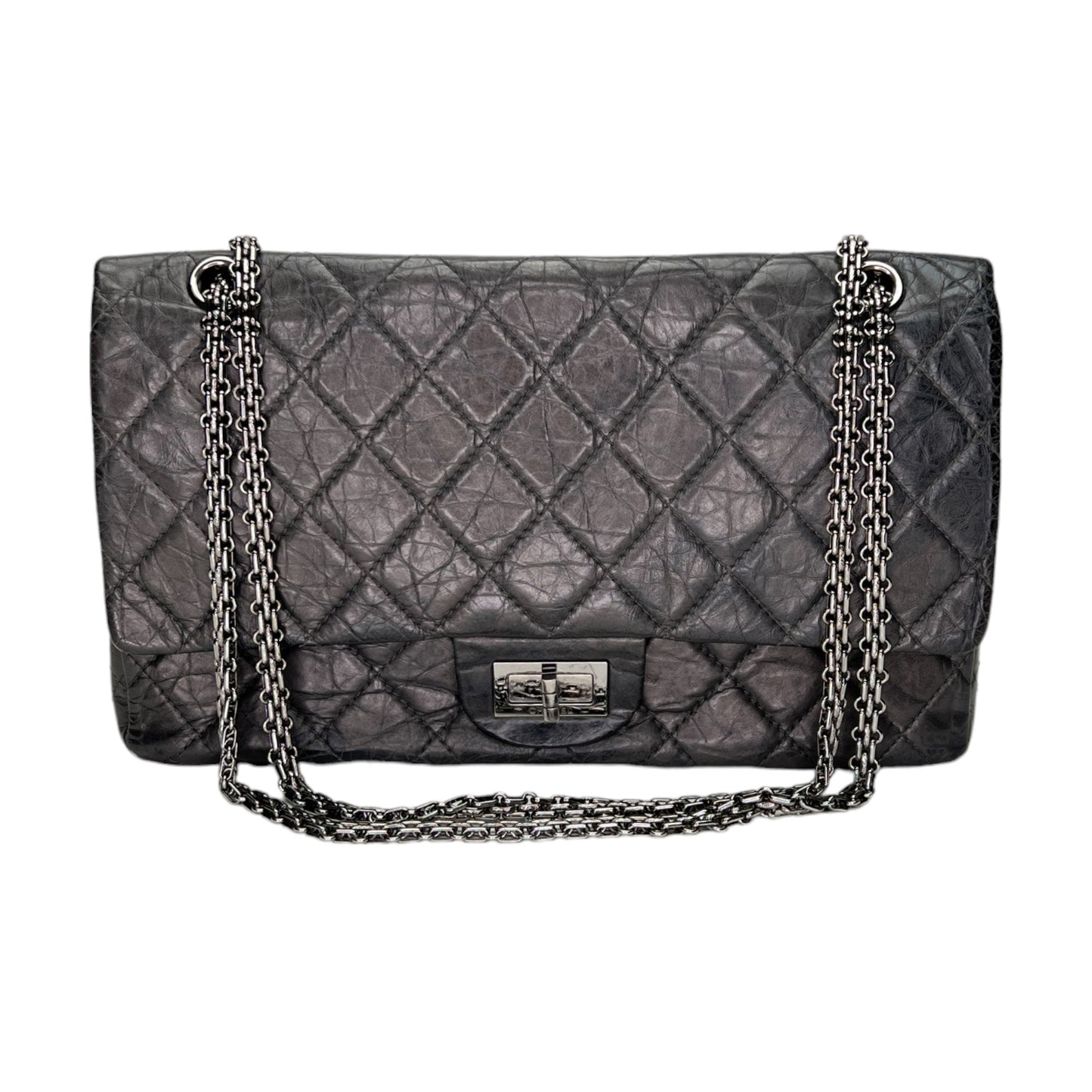 Reissue 2.55 227 Grey Shoulder Bag in Calfskin, Ruthenium hardware