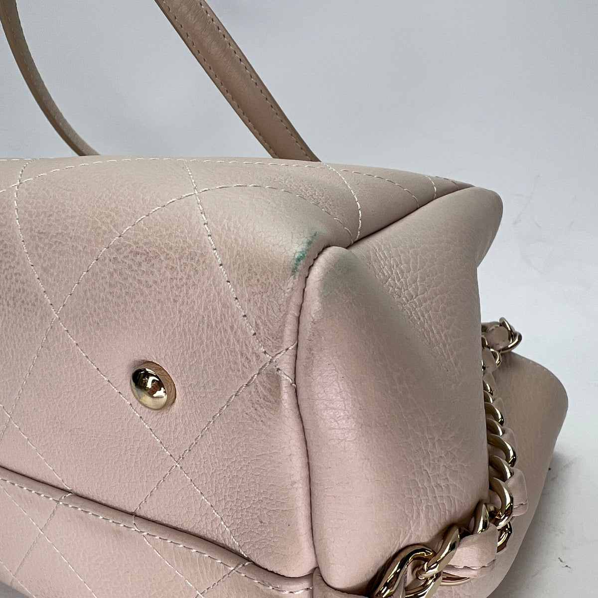 Stitched Shopping Beige Top Handle Bag in, Gold hardware