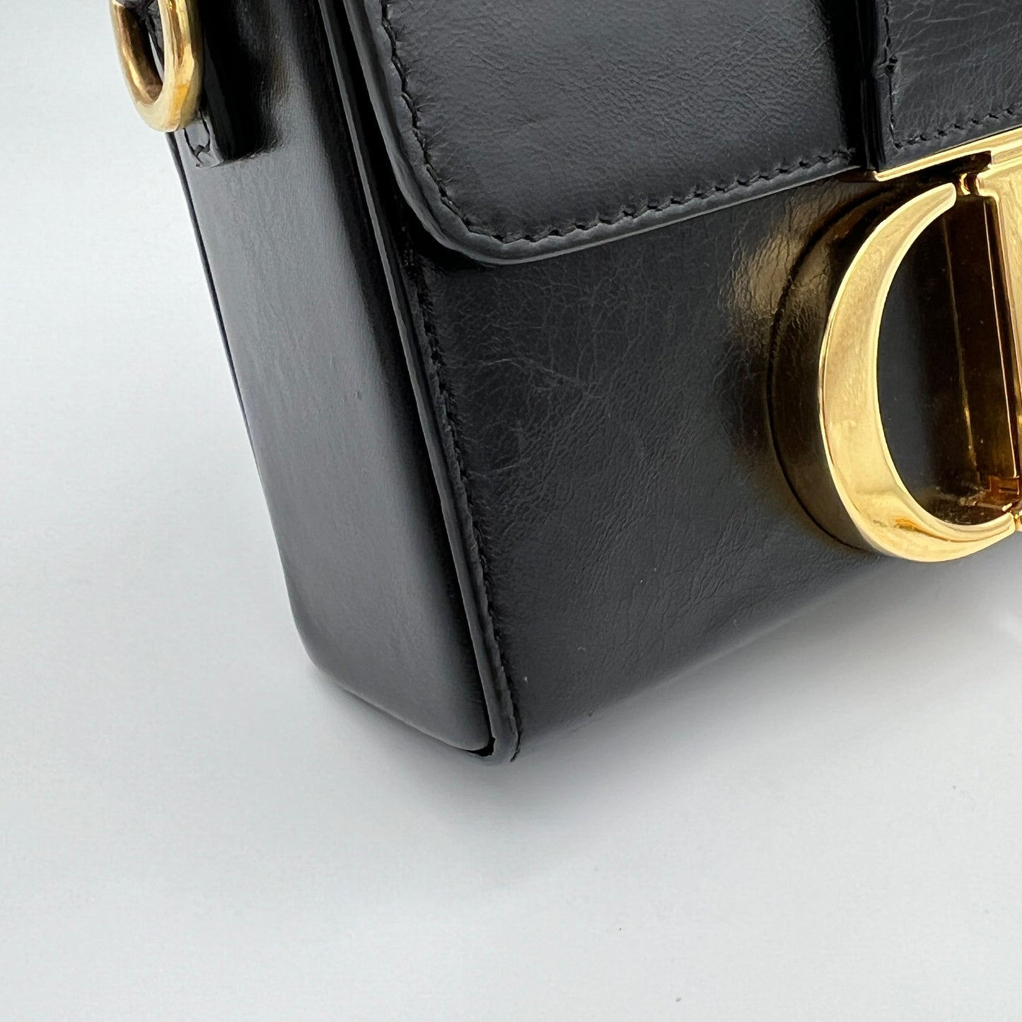 30 Montaigne Box Black Crossbody Bag in Calfskin, Gold hardware