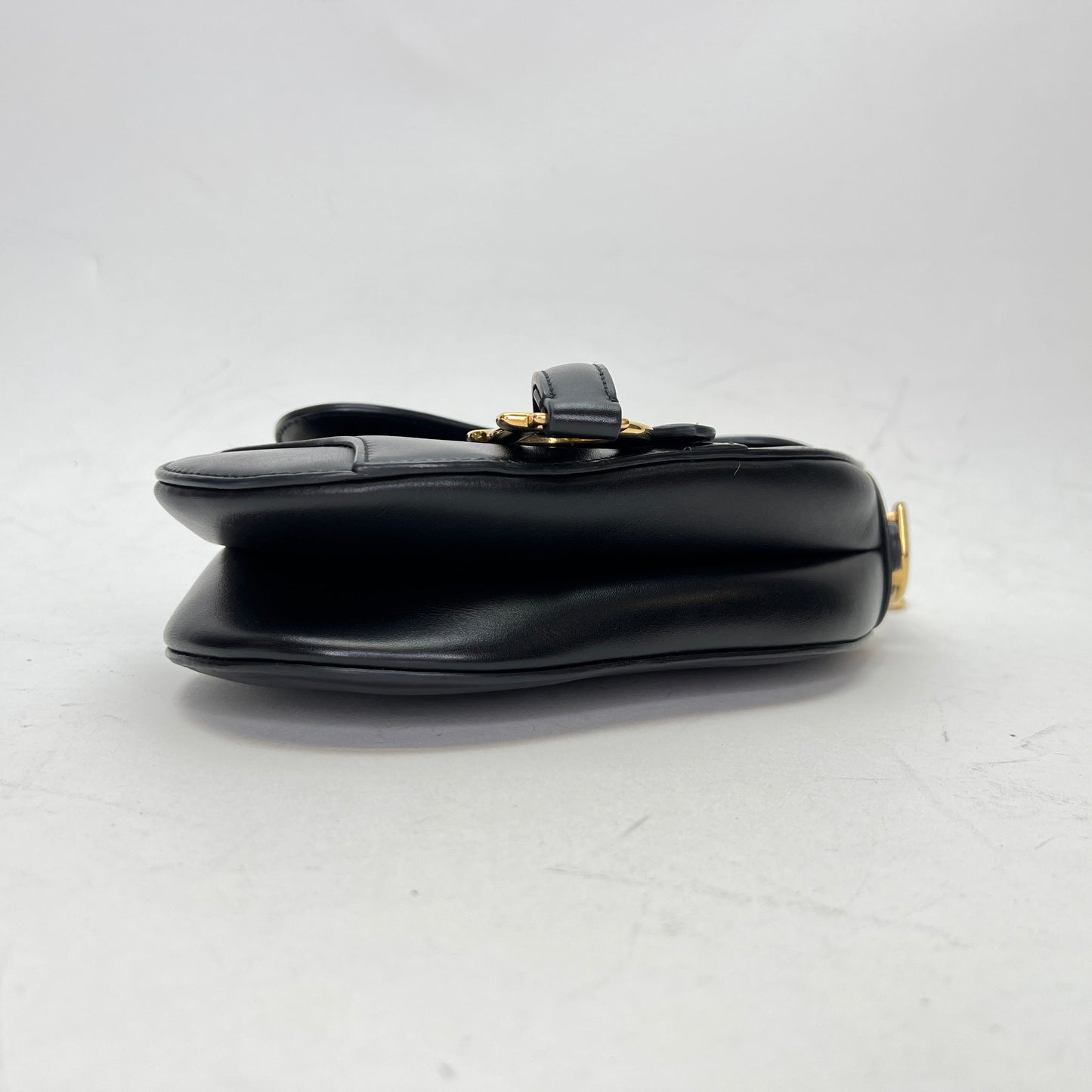 Saddle Mini Black Shoulder Bag in Calfskin, Gold hardware