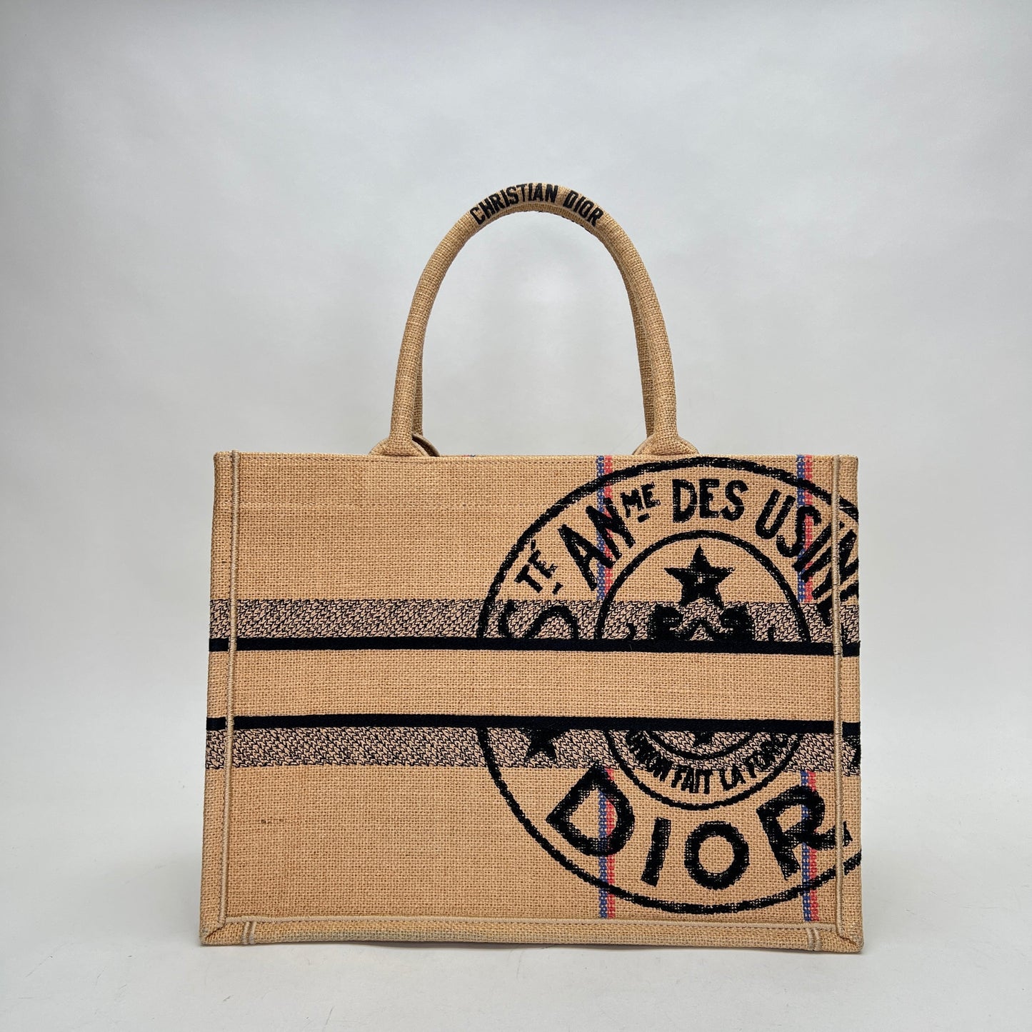 Book Tote Jute Embroidered Medium Brown Tote Bag in Canvas