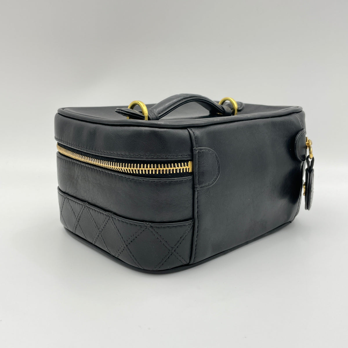 Quilted Vintage Black Vanity Bag in Lambskin, Gold hardware