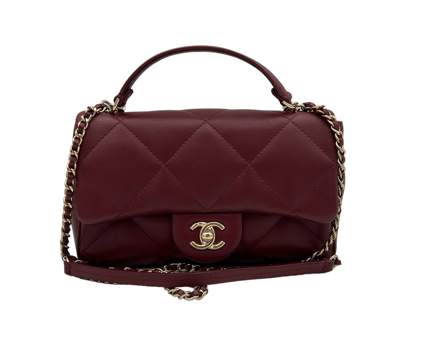 Easy Carry Flap Maroon Shoulder Bag in Lambskin, Gold hardware