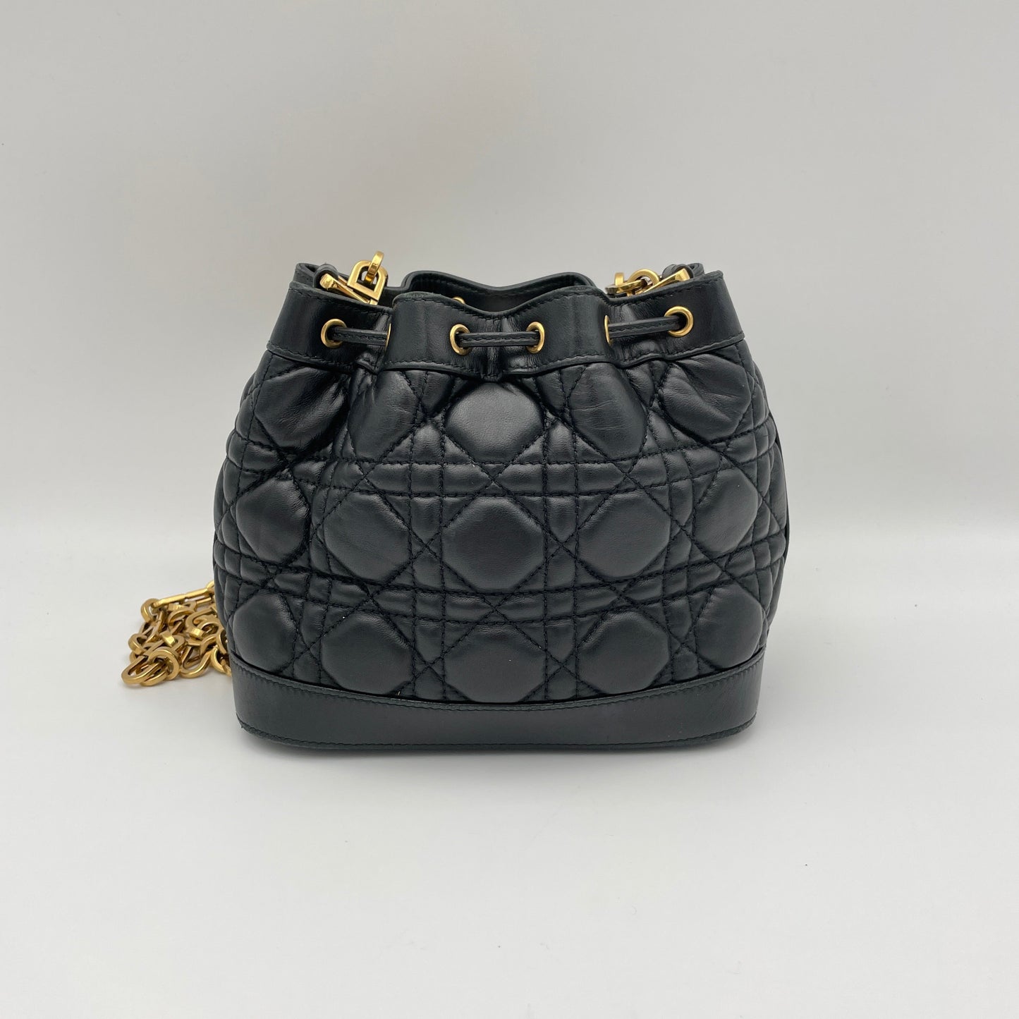 Jolie Bucket Black Crossbody Bag in Lambskin, Gold hardware