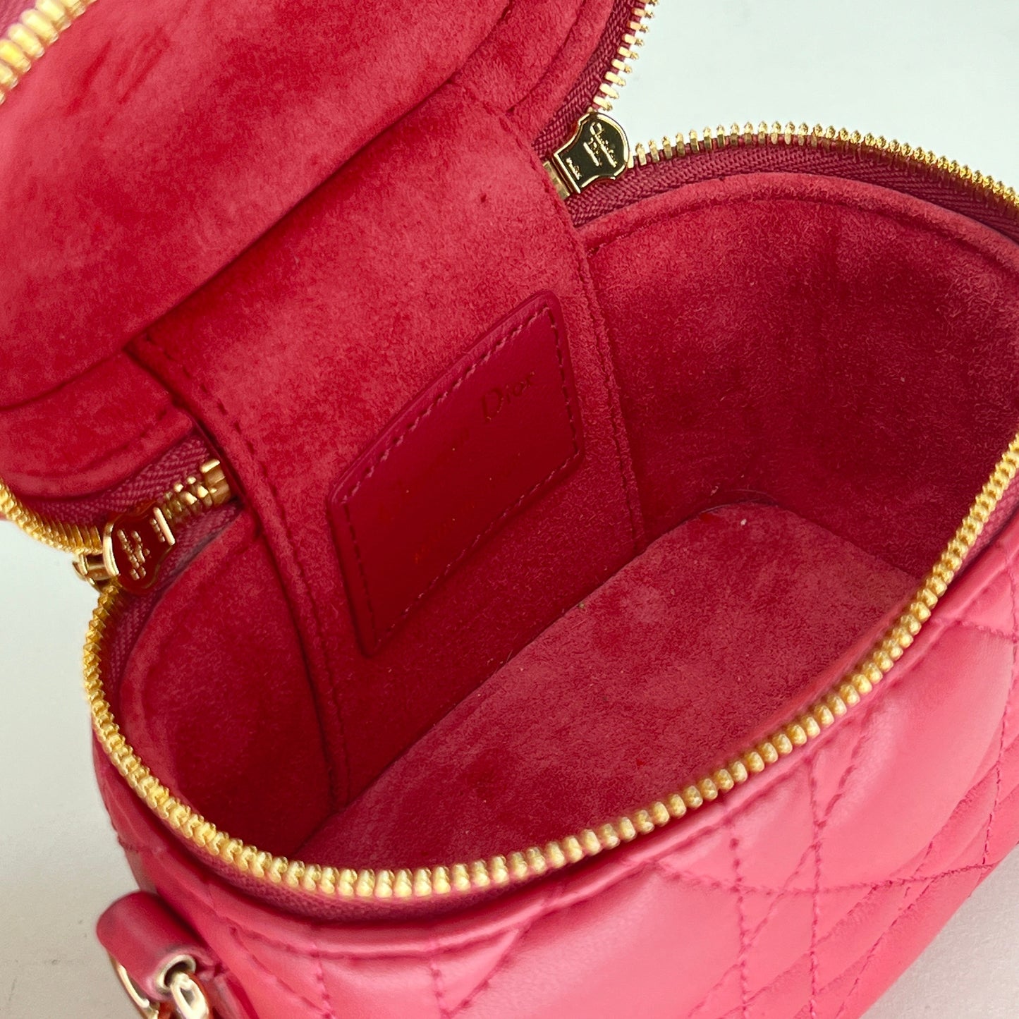 Lady Dior Vanity Micro Pink Crossbody Bag in Lambskin, Gold hardware