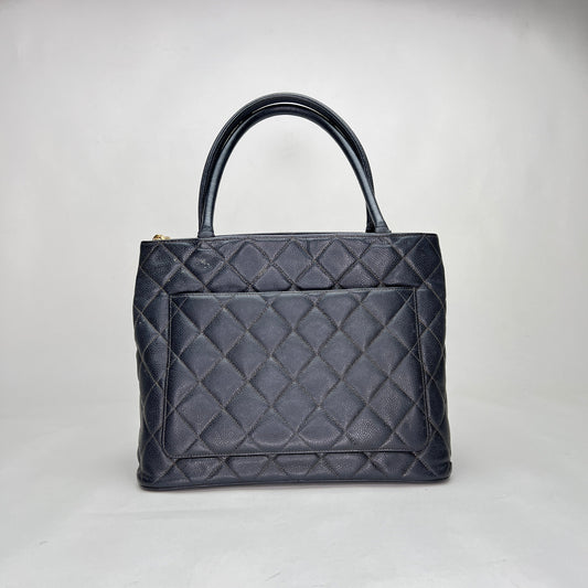 Medallion Black Tote Bag in Caviar Leather, Gold hardware