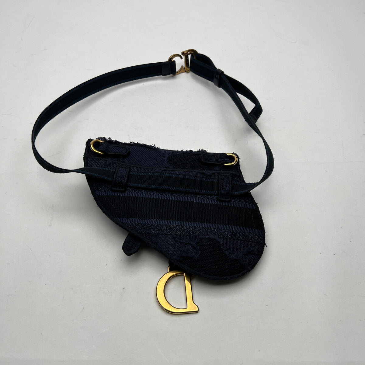 Saddle Navy Belt Bag in Jacquard, Gold hardware