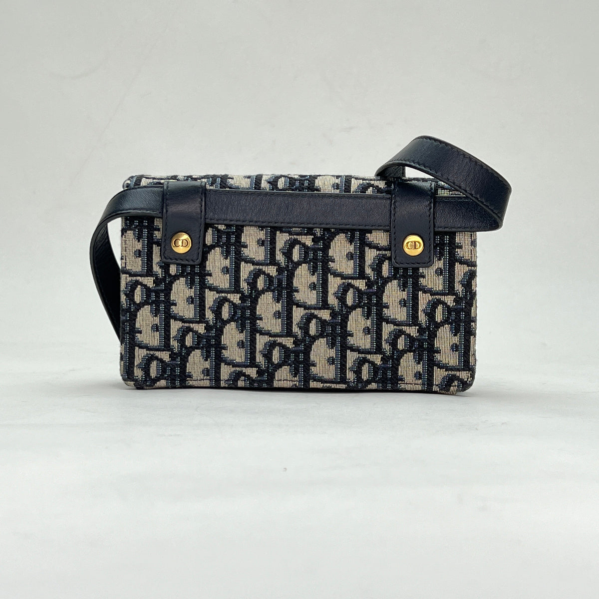 Saddle Mini Navy Belt Bag in Jacquard, Gold hardware