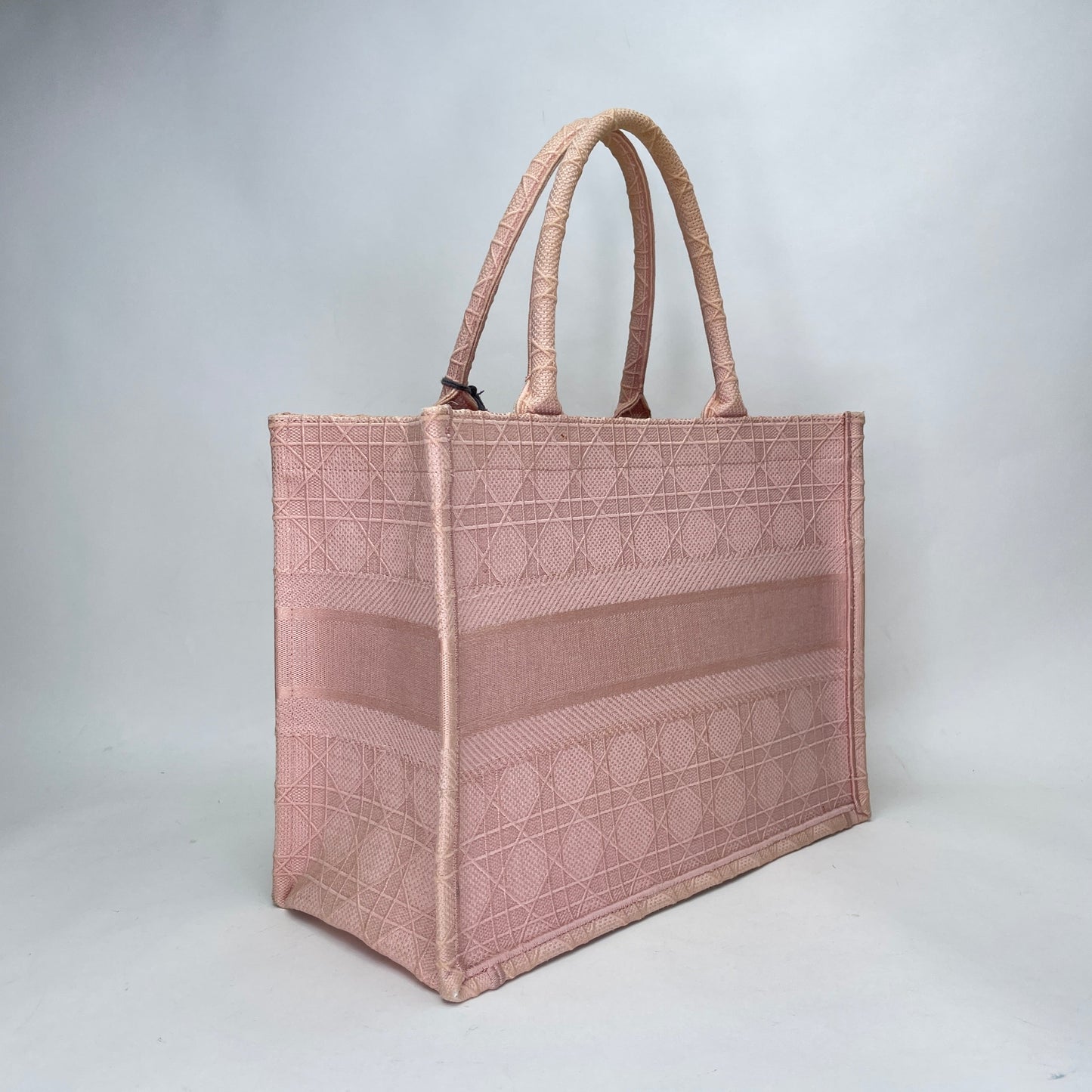 Embroidered Cannage Book Tote Medium Pink Tote Bag in Canvas