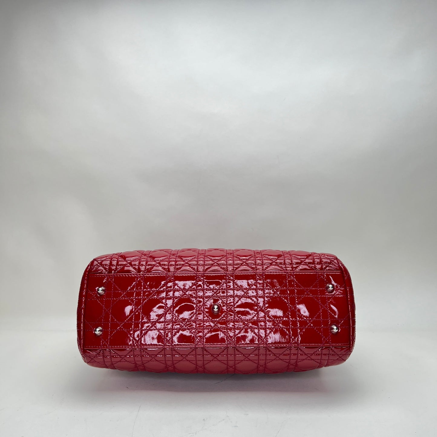 Cannage Shopping Red Tote Bag in Patent Leather, Silver hardware