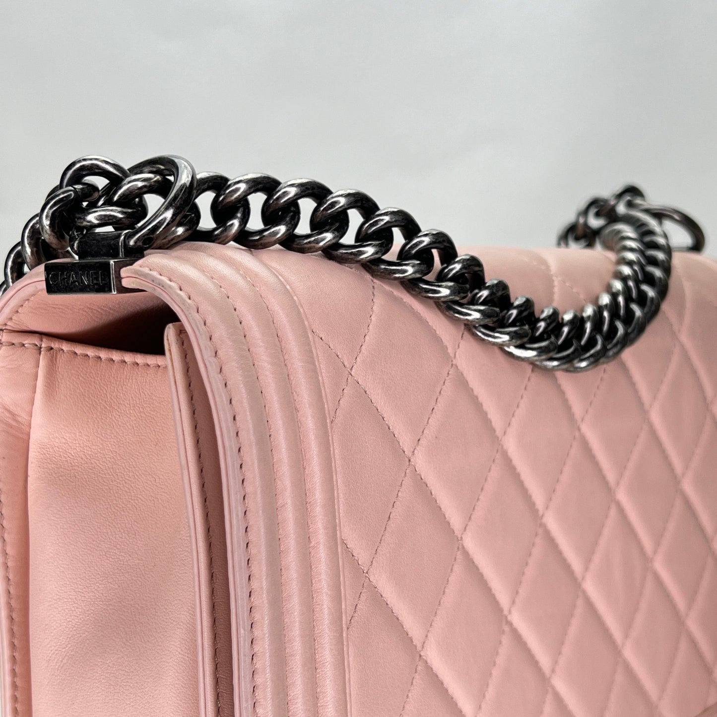 Boy New Medium Coral Shoulder Bag in Calfskin, Ruthenium hardware