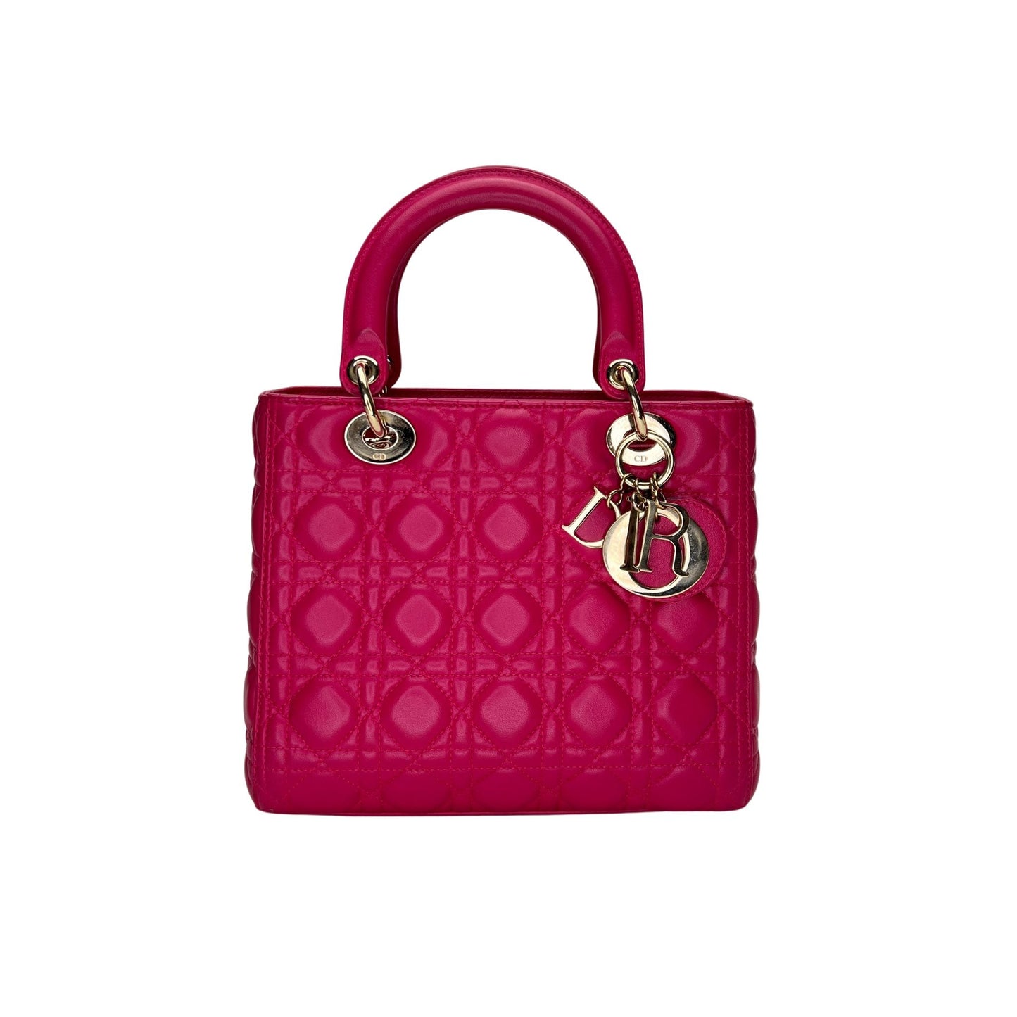 Lady Dior Medium Pink Top Handle Bag in Lambskin, Gold hardware