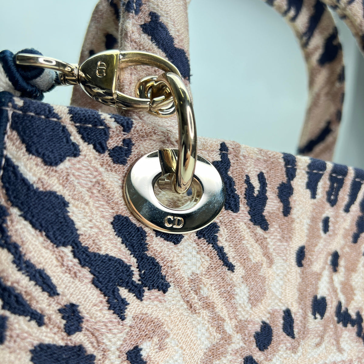 Lady D-lite Medium Multi-colour Top Handle Bag in Canvas, Light Gold hardware