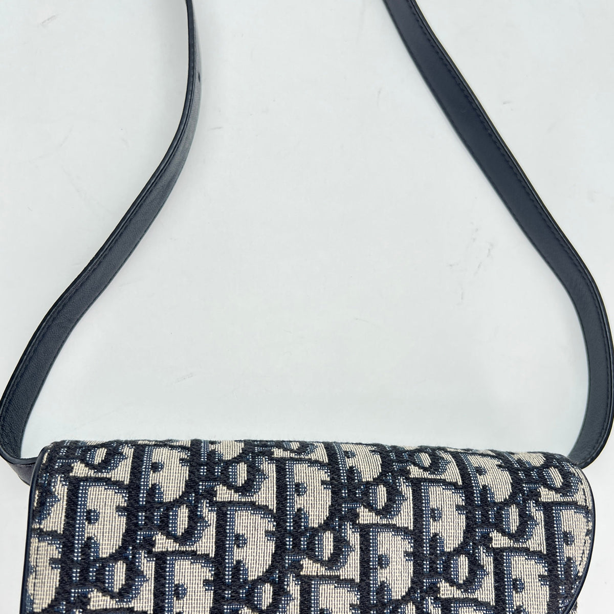Saddle Mini Navy Belt Bag in Jacquard, Gold hardware