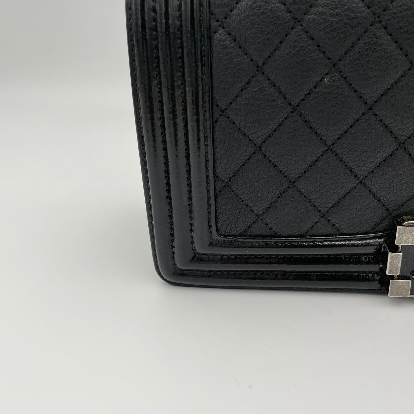 Boy Old Medium Black Shoulder Bag in Goat Leather, Ruthenium hardware