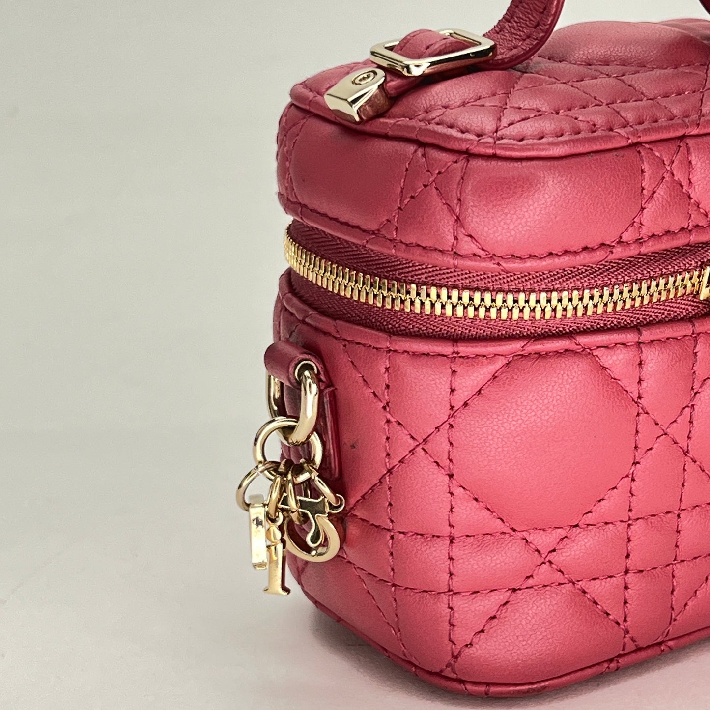 Lady Dior Vanity Micro Pink Crossbody Bag in Lambskin, Gold hardware