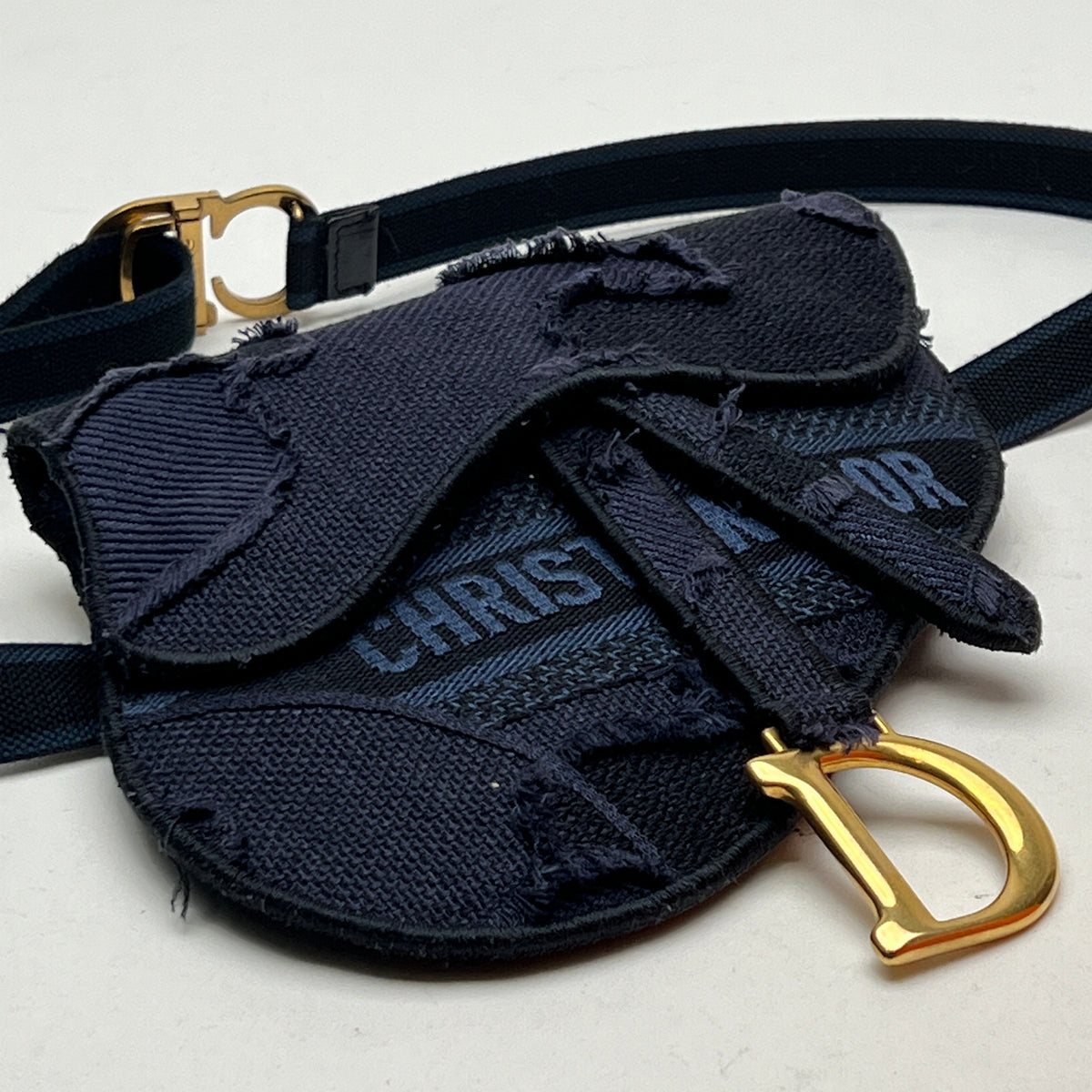 Saddle Navy Belt Bag in Jacquard, Gold hardware