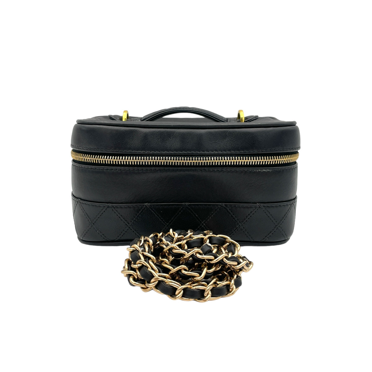 Quilted Vintage Black Vanity Bag in Lambskin, Gold hardware