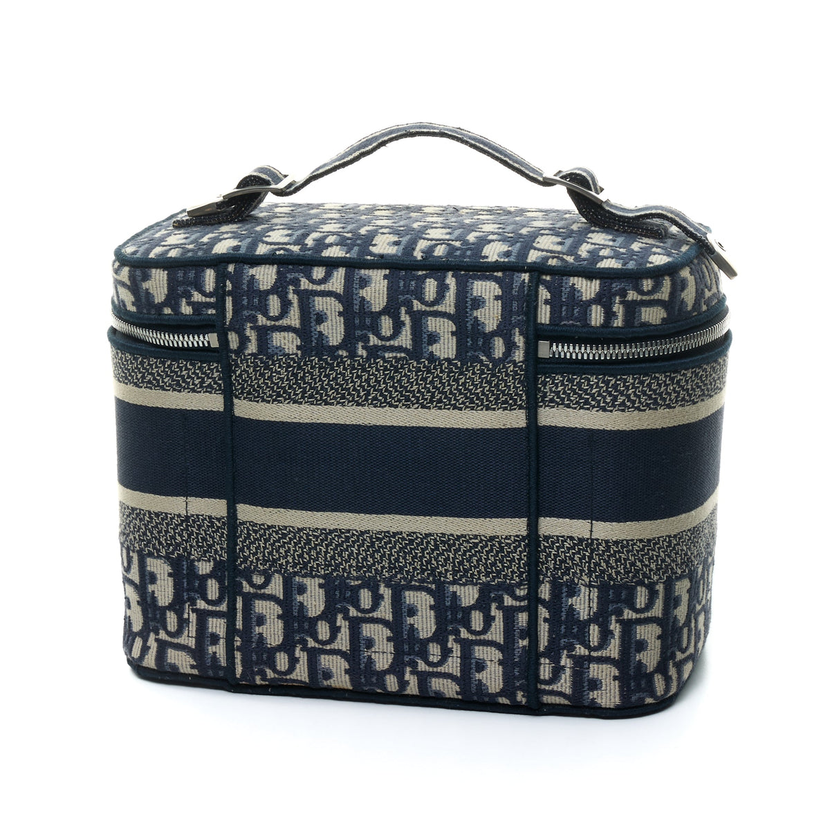 Oblique Vanity Navy Top Handle Bag in Jacquard, Silver hardware