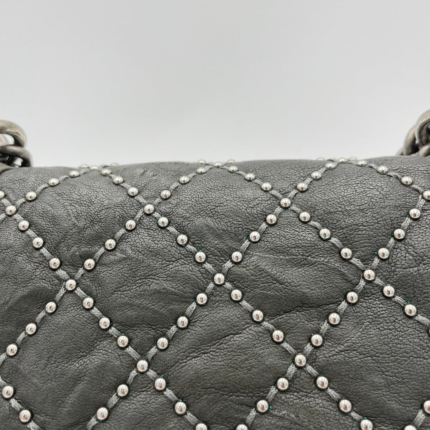 Studded Boy Small Grey Crossbody Bag in Calfskin, Ruthenium hardware