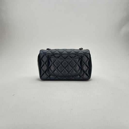 Classic Flap Mini Rectangle Navy Shoulder Bag in Lambskin, Silver hardware