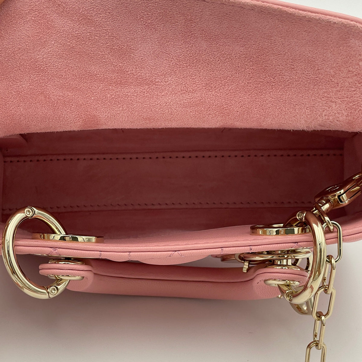 D-Joy Micro Pink Top Handle Bag in Lambskin, Light Gold hardware