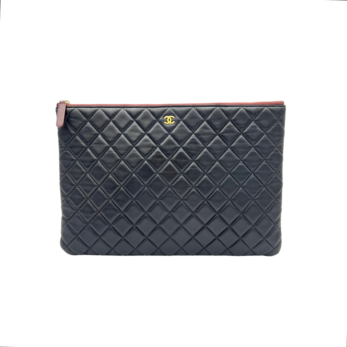 O Case Large Black Pouch in Lambskin, Light Gold hardware