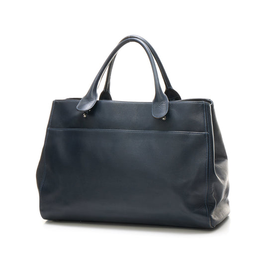 Cerf Executive Large Navy Tote Bag in Caviar Leather, Silver hardware