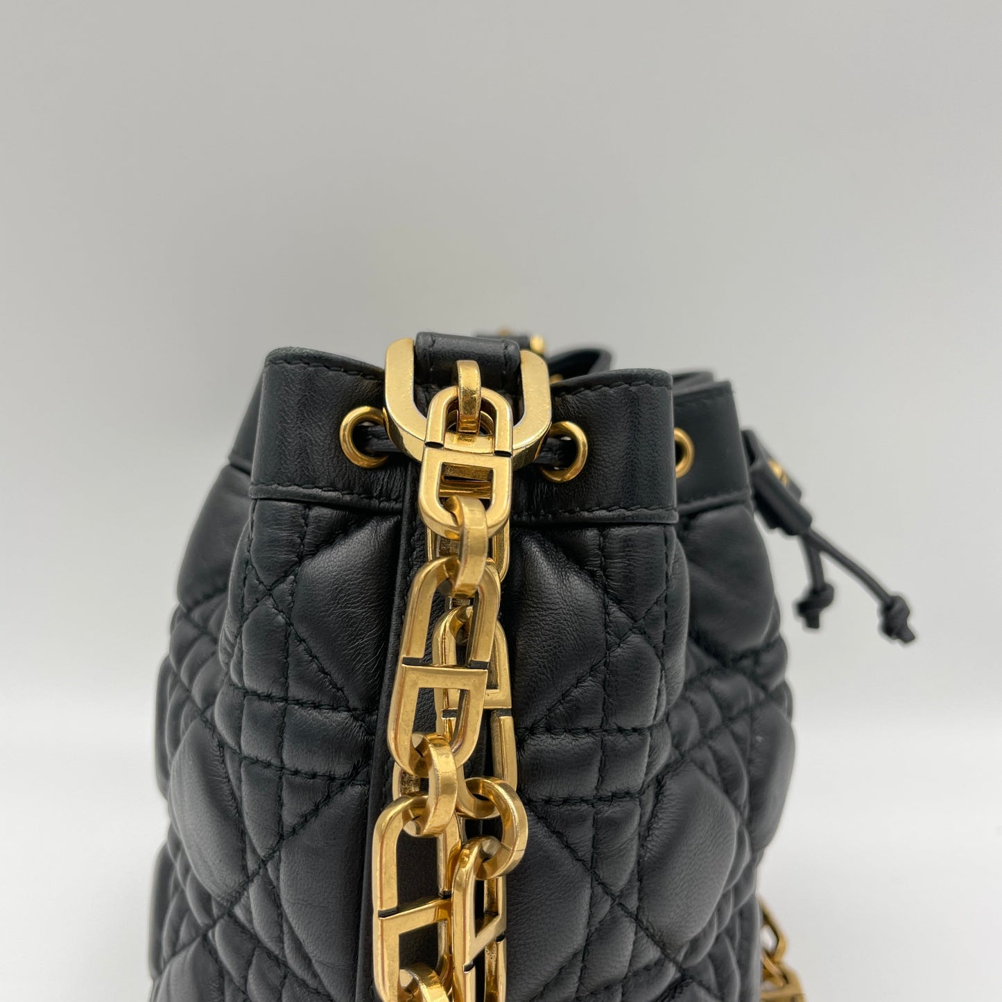 Jolie Bucket Black Crossbody Bag in Lambskin, Gold hardware