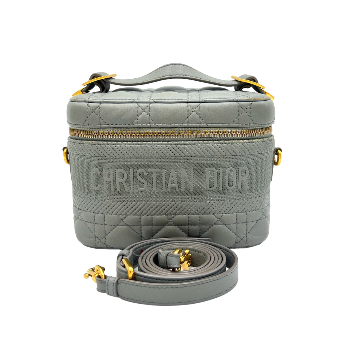 Travel Small Grey Vanity Bag in Lambskin, Gold hardware