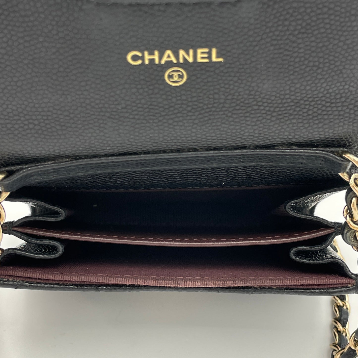 MATELASSE QUILTED Black Wallet on Chain in Caviar Leather, Gold hardware