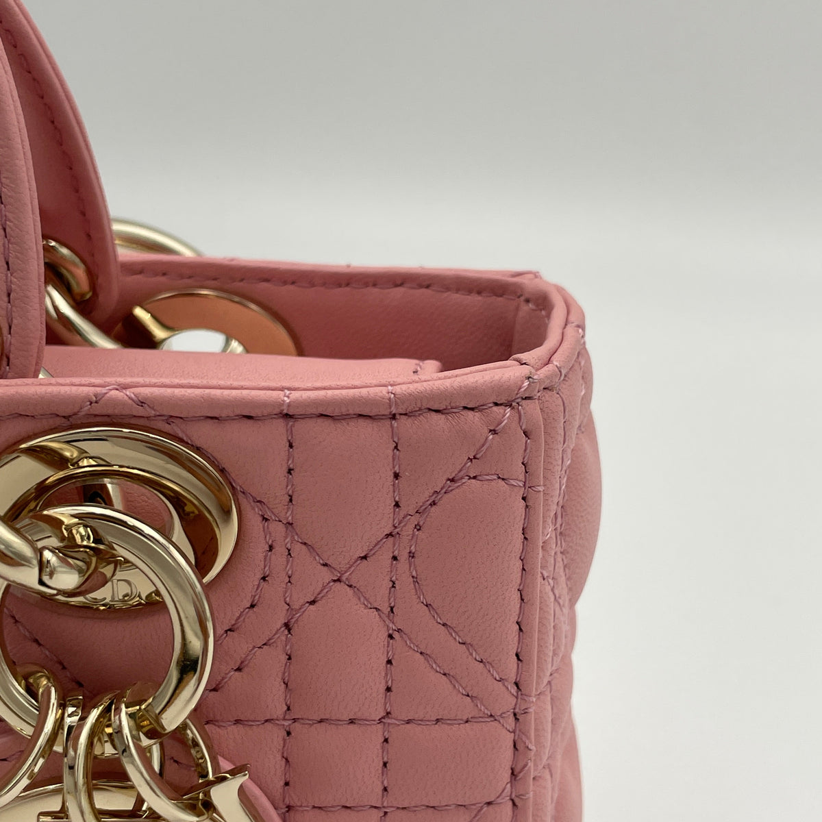 D-Joy Micro Pink Top Handle Bag in Lambskin, Light Gold hardware