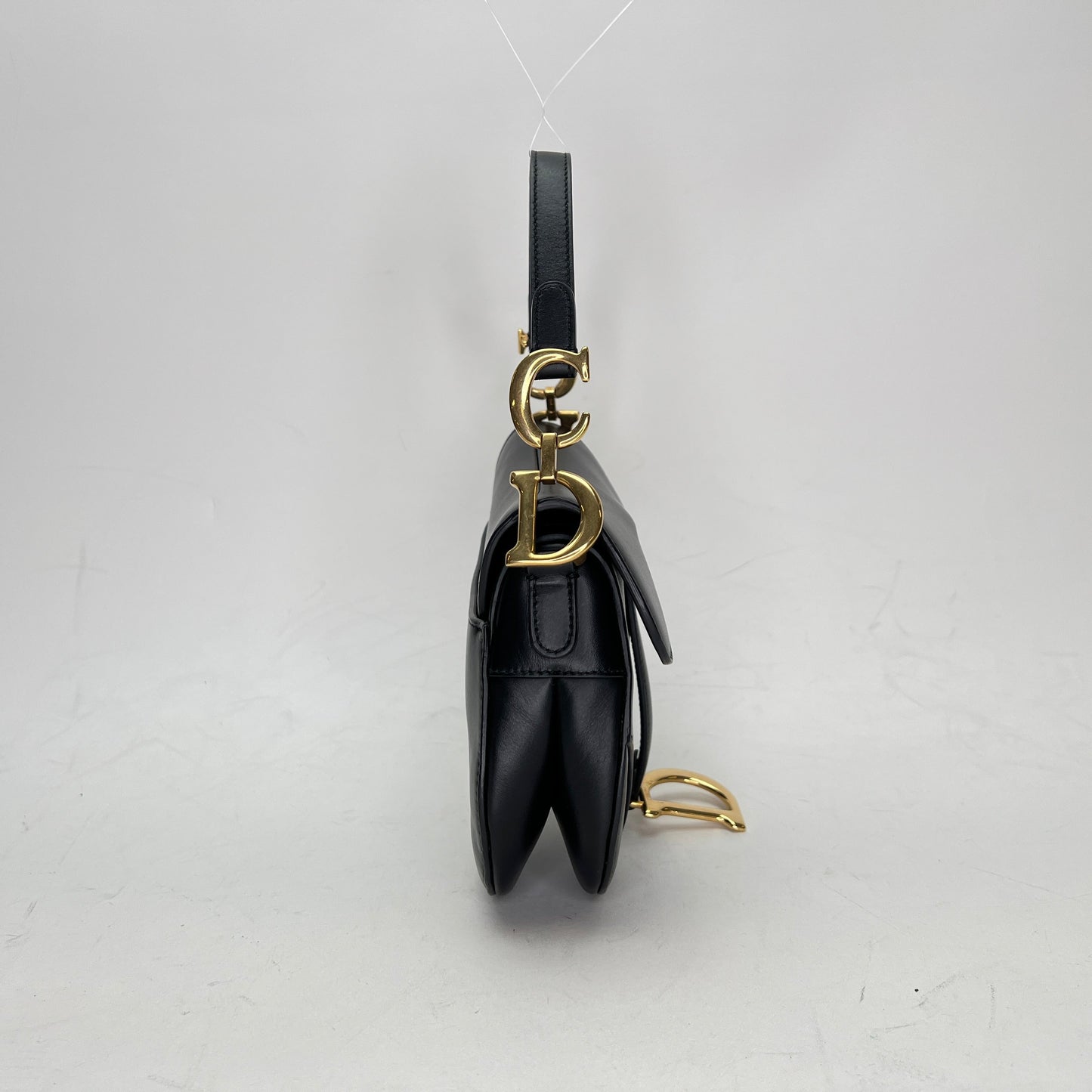 Saddle Mini Black Shoulder Bag in Calfskin, Gold hardware