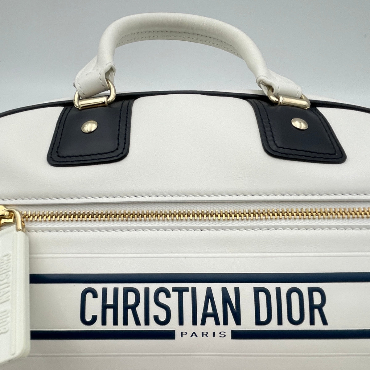 Vibe Bowling White Top Handle Bag in Calfskin, Gold hardware