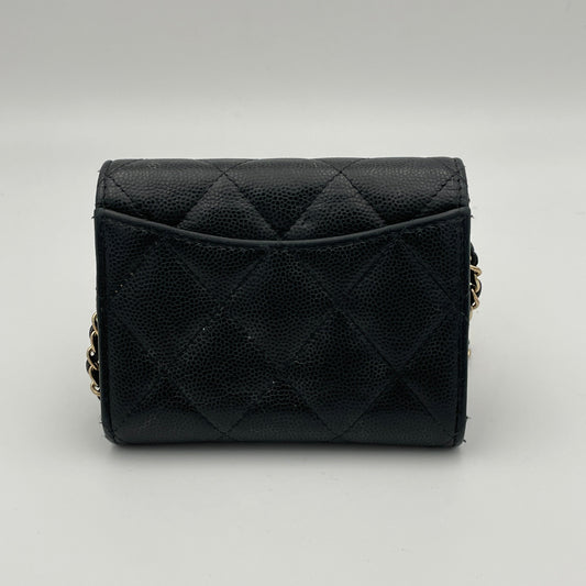 MATELASSE QUILTED Black Wallet on Chain in Caviar Leather, Gold hardware