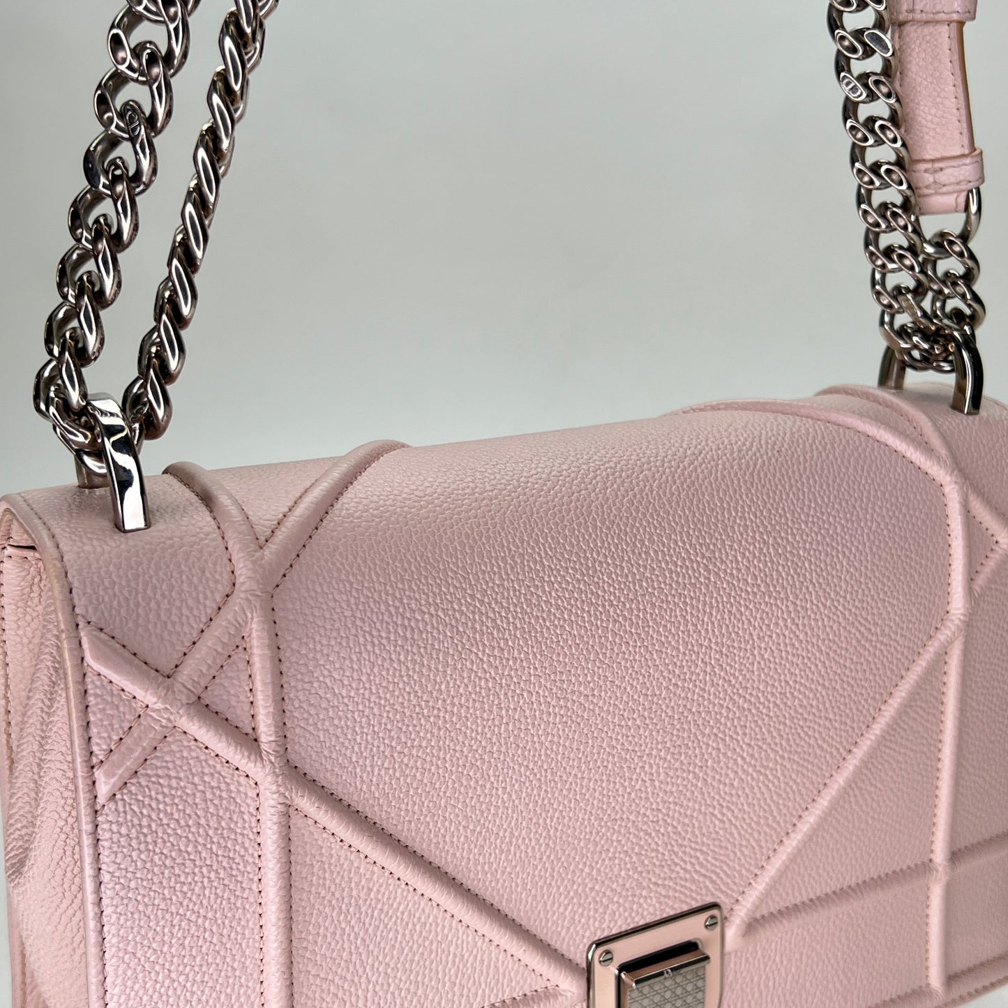 Diorama Medium Pink Crossbody Bag in Calfskin, Silver hardware