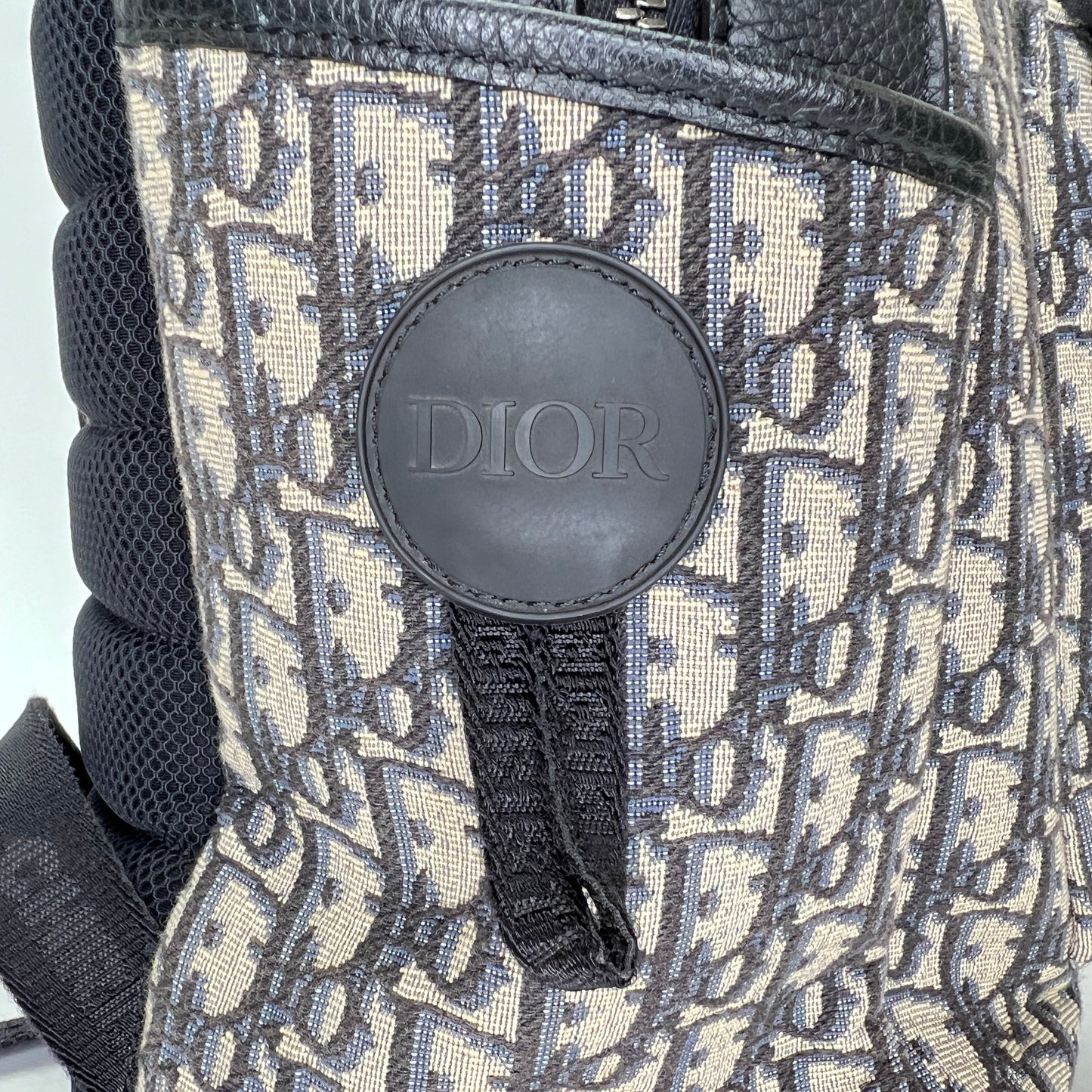 Oblique Navy Backpack in Jacquard, Silver hardware