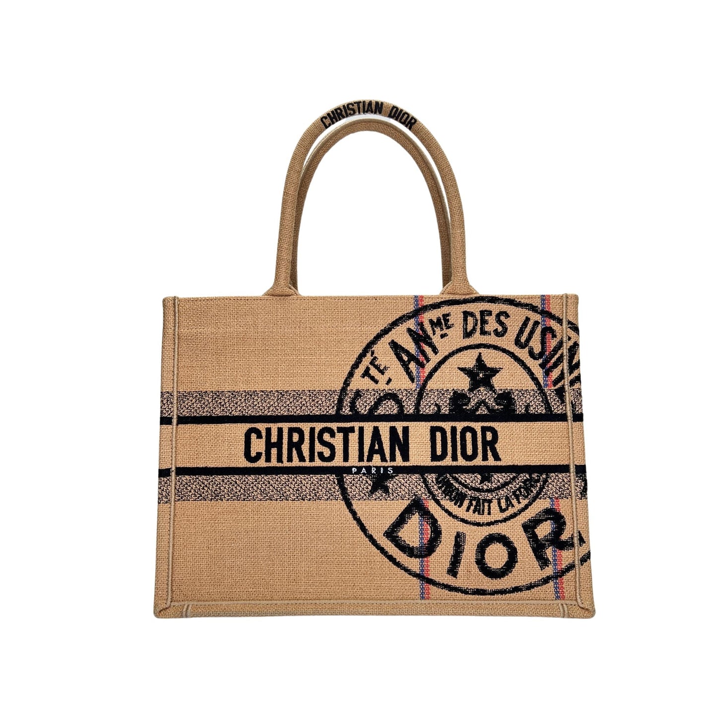 Book Tote Jute Embroidered Medium Brown Tote Bag in Canvas