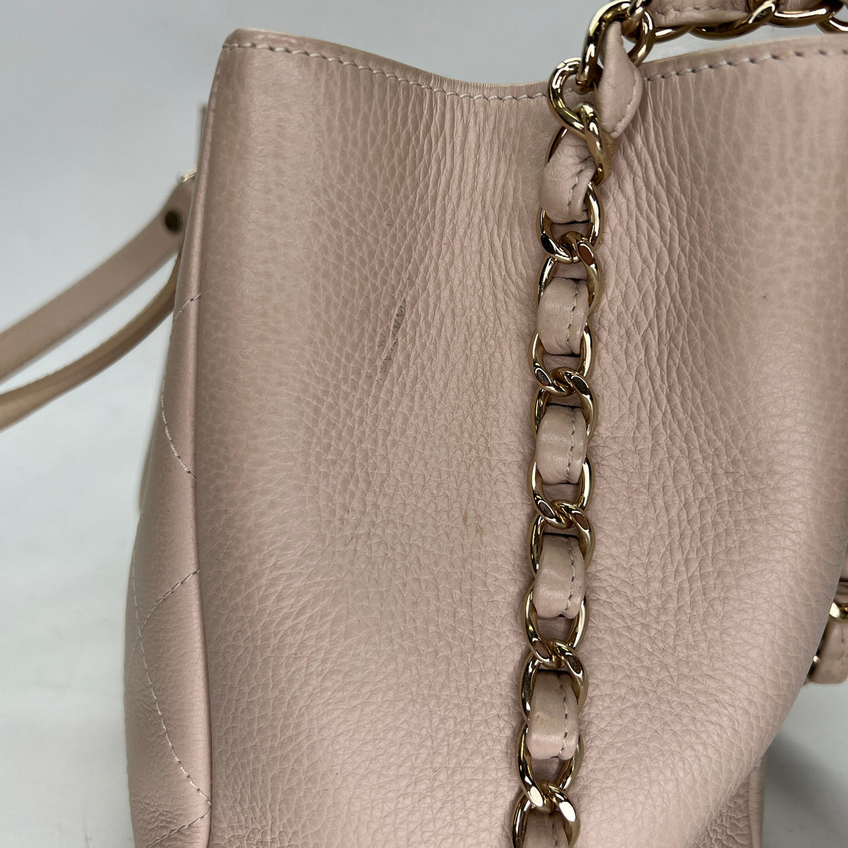 Stitched Shopping Beige Top Handle Bag in, Gold hardware