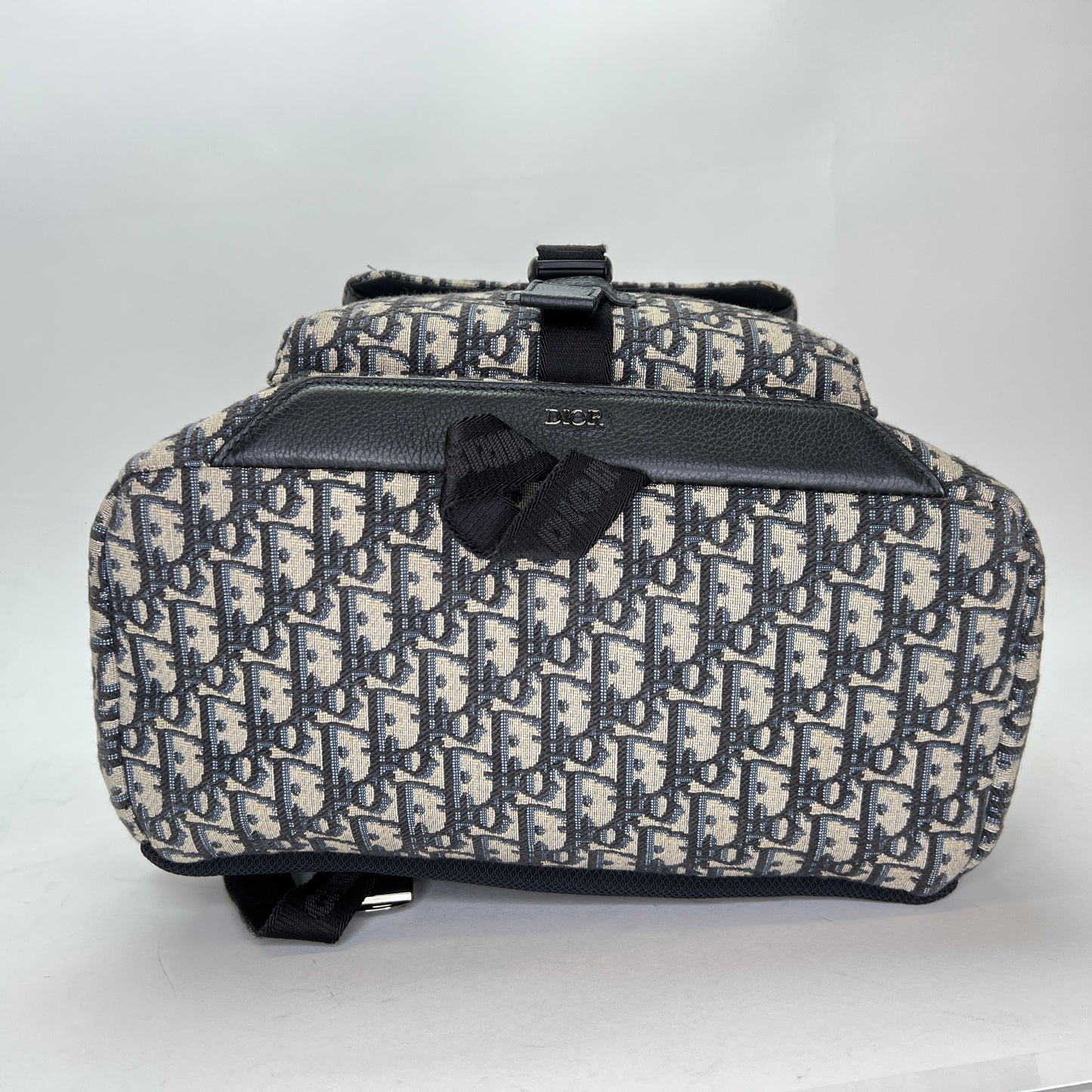 Oblique Navy Backpack in Jacquard, Silver hardware