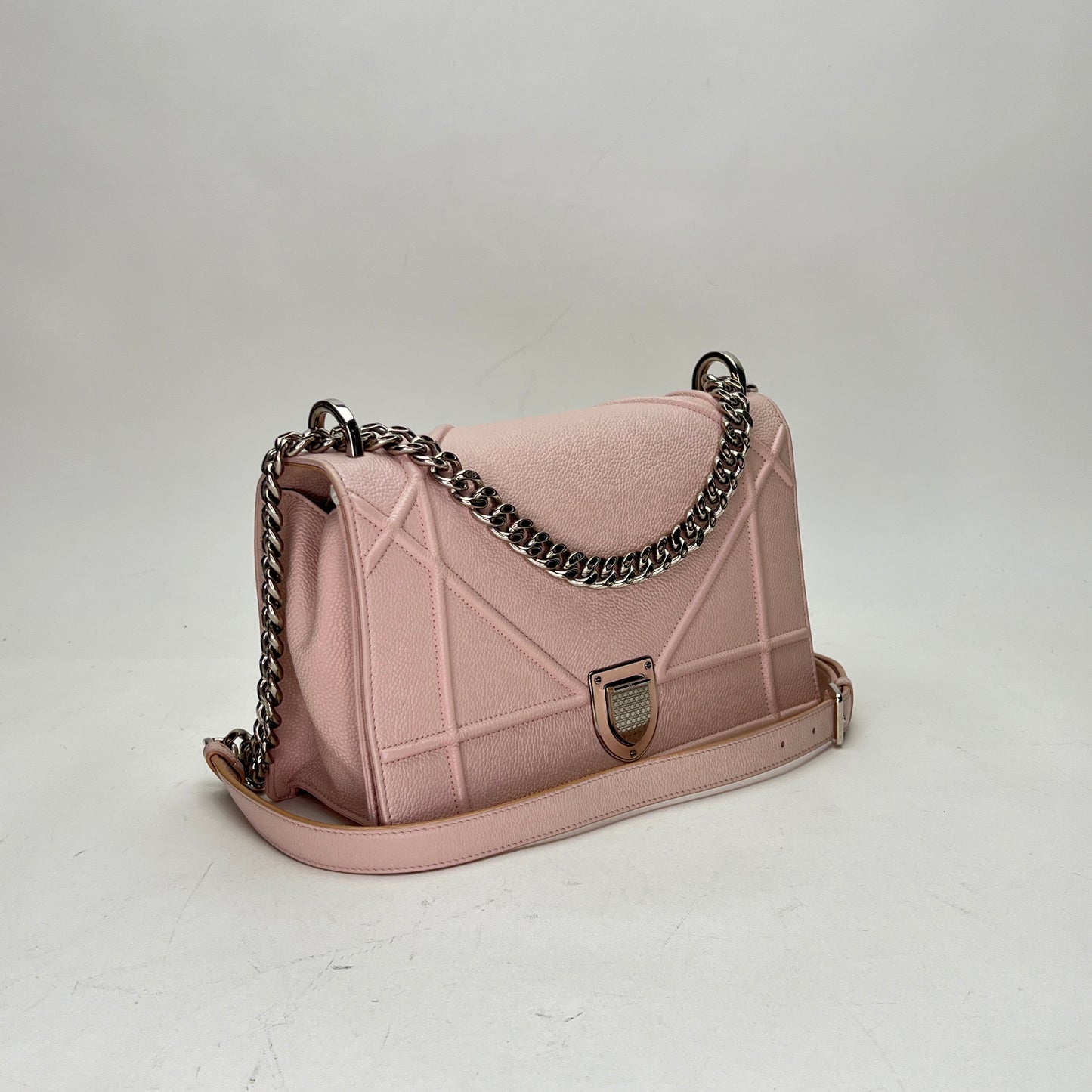 Diorama Medium Pink Crossbody Bag in Calfskin, Silver hardware