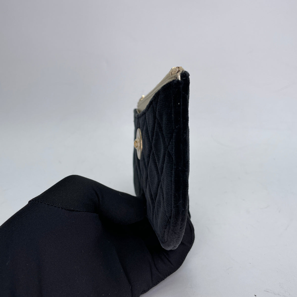 CC Black Pouch in Velvet, Gold hardware