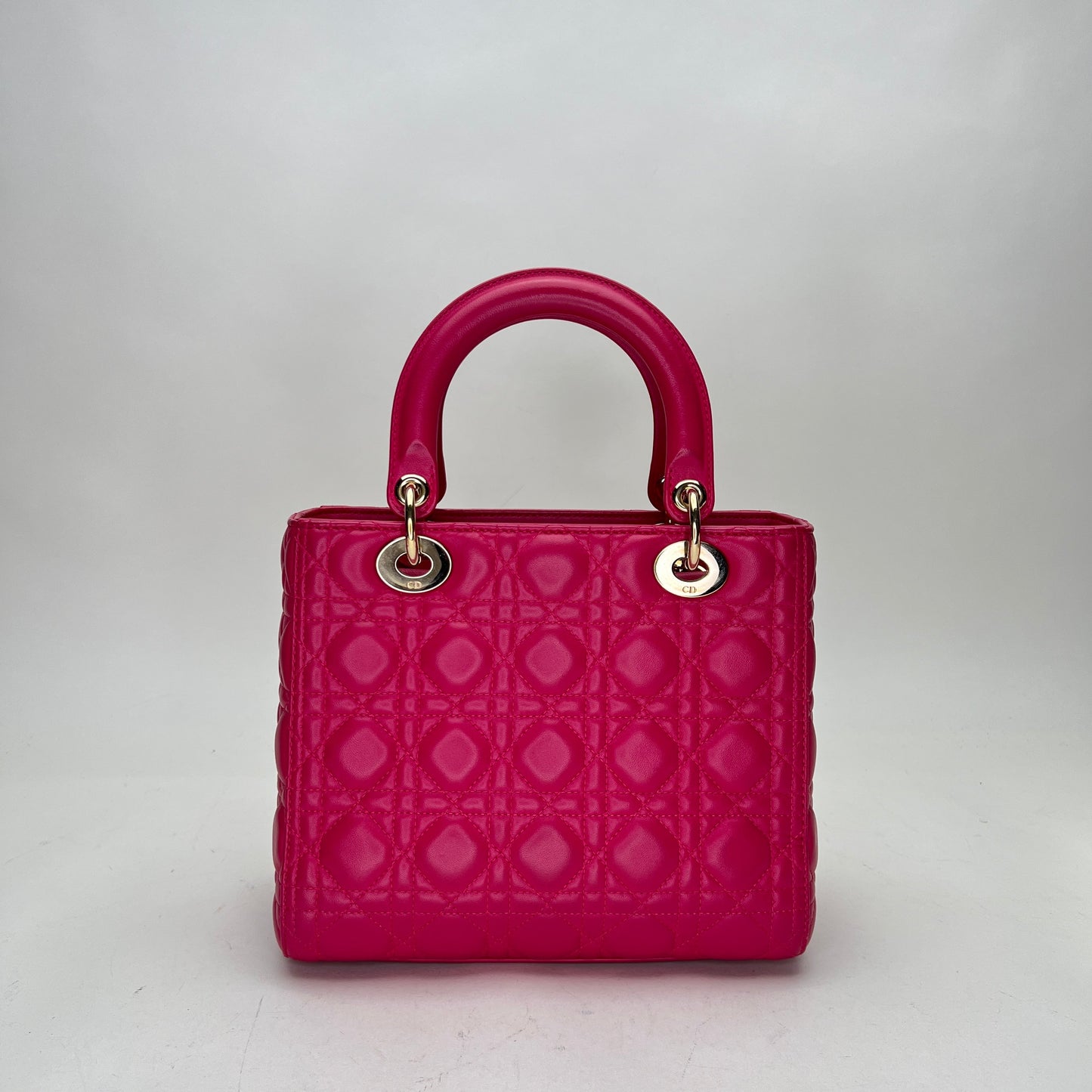 Lady Dior Medium Pink Top Handle Bag in Lambskin, Gold hardware