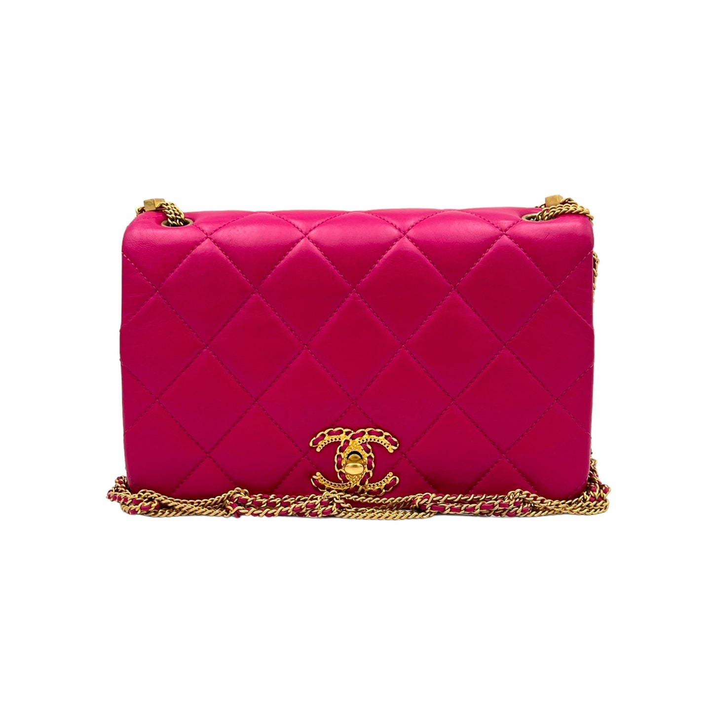 On and On Quilted Flap Pink Shoulder Bag in Lambskin, Gold hardware