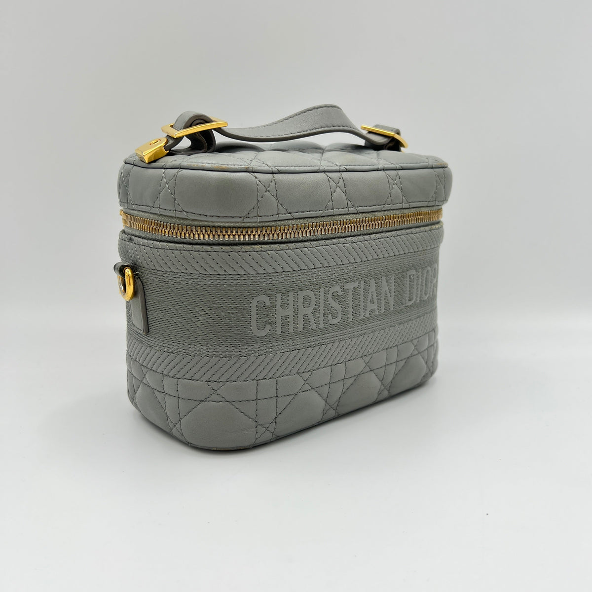 Travel Small Grey Vanity Bag in Lambskin, Gold hardware