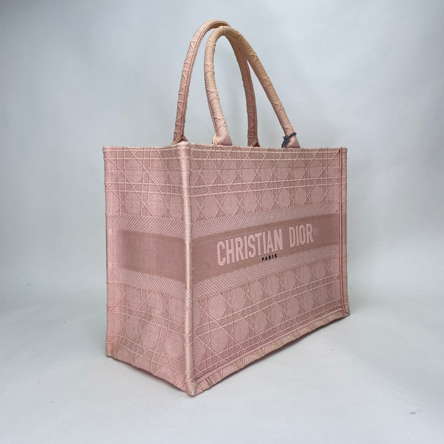 Embroidered Cannage Book Tote Medium Pink Tote Bag in Canvas