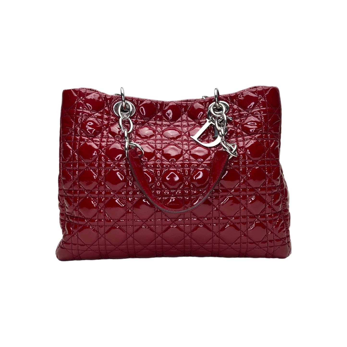 Cannage Shopping Red Tote Bag in Patent Leather, Silver hardware